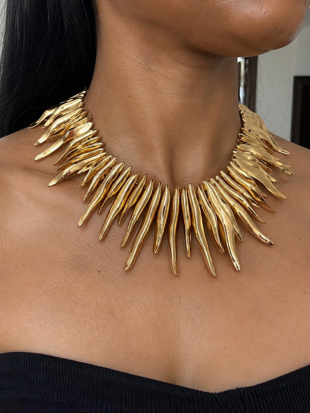 Gold Statement Spike Collar Necklace - Women Jewelry